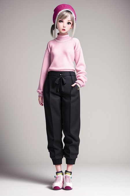 (bada-club:1.0) 1girl woman by bada-club, with pants and a sweater and shoes