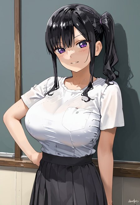 kadlystyl , sasaki miyuki\(kaedeko\), Big breasts, Black hair, left side head ponytail, violet eyes