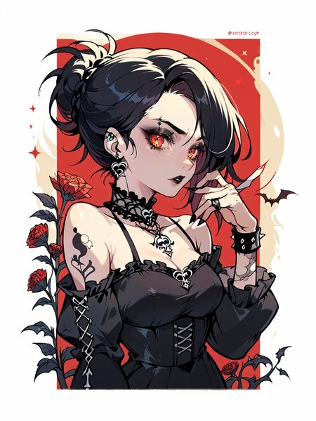 score_9, score_8_up, score_7_up, score_6_up, score_5_up,   <lora:paperlarvaXLP:1> paperlarva, 1girl, gothic,