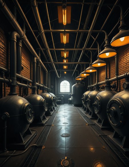 A highly detailed and realistic photograph of an industrial boiler room filled with large metal boilers, complex pipe systems, and pressure gauges. The room is dimly lit with a mix of warm yellow lighting from overhead industrial lamps and cool blue reflections from metallic surfaces. The air is slightly hazy with steam escaping from some of the pipes. The floor is made of reinforced concrete with visible stains from oil and water. Various control panels with blinking LED indicators and warning signs are mounted on the walls. The atmosphere is rugged and mechanical, evoking a sense of power and industrial efficiency. The depth of field is sharp, capturing intricate details such as rust on old pipes, the texture of the metal surfaces, and the labels on the control panels. The composition emphasizes symmetry, with pipes and machinery creating a structured, almost futuristic aesthetic.
<lora:SDXLFaeTastic2400:0.4> <lora:extremely_detailed:0.4> extremely detailed, <lora:industrial_boiler_room-i:1>,industrial b01l3r r00m, Masterpiece,best quality,hi res,8k,hi res,8k,award winning,(sharp focus, intricate, highly detailed),