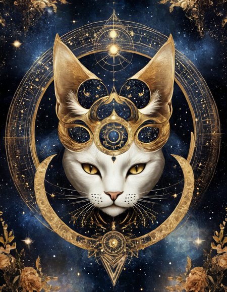 novuschroma83 style symmetrical cat celestial design <lora:novuschroma83 style:1>