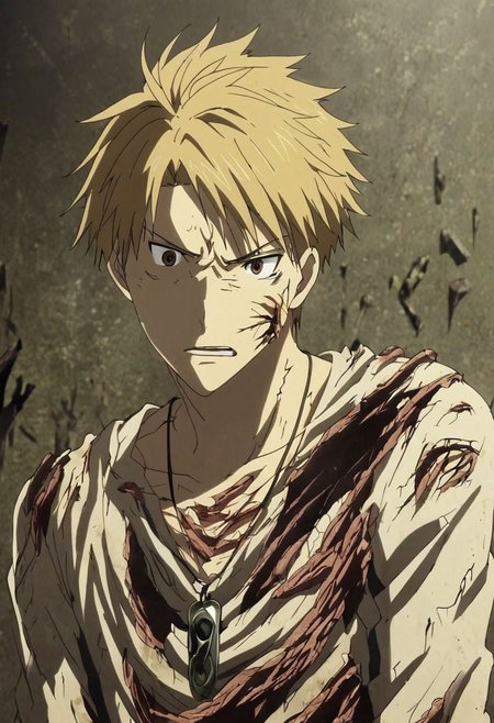 high resolution, solo, best quality, 1Boy, Yamato Ishida, Blond Hair, Necklace, guts's test, haunted place, OverallDetail