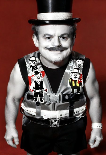 ((((((black and white,black shirt, belt, stubble, red theme, shorts, greyscale, 1boy, life vest)))))),((small man with mustache, top hat, kenbis, chibi, chibi, male only, male, male chibi, monocle, art deco, thick mustache, comically large mustache, handlebar mustache, tiny, multiple men, shrunk, microxl, some little guys,  high angle, from above)), bwMovies, realistic, photo, vintage photo, ((very small man, small man, a small man, a man who is small, a small man)), an unapologetically small human male, black and white, smiling, very happy, euphoric, ecstatic, wonderful small men, large smile, huge smile