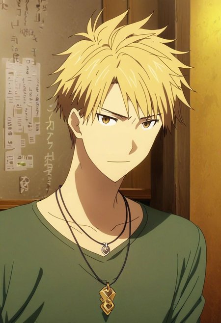 high resolution, solo, best quality, 1Boy, Yamato Ishida, Blond Hair, Necklace, bad altitude, naughty, OverallDetail
