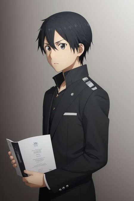 high resolution, solo, best quality, 1Boy, Kazuto Kirigaya, portraits, Black Hair, Black Eyes, brand ambassador, brochure design, OverallDetail