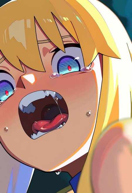 masterpiece,best quality,absurdres, amazing quality, hi res, masterpiece, best quality, detailed, amazing quality, detailed face, detailed eyes, clean eyes, best quality, highres, very aesthetic, newest, ultra-detailed, illustration, (best quality:1.1),ultra-detailed, high resolution, super detailed skin, beautiful detailed eyes, nsfw, Brightly Lit, Highly Visible, 8k, sharp focus, beautiful, perfect lighting, beautiful eyes, anatomically correct, anatomically correct face, extremely detailed eyes, smooth edges, beautiful face, symmetrical eyes, symmetrical face, 
BREAK MNSTRBLL_ST, CSLBGM_ST, MXSTL_IL, CUTNS_STL, KWAI_ST, 1girl, blue eyes, saber (fate), blonde hair, tears, tongue out, parody, multicolored hair, close-up, crying, saliva, two-tone hair, open mouth