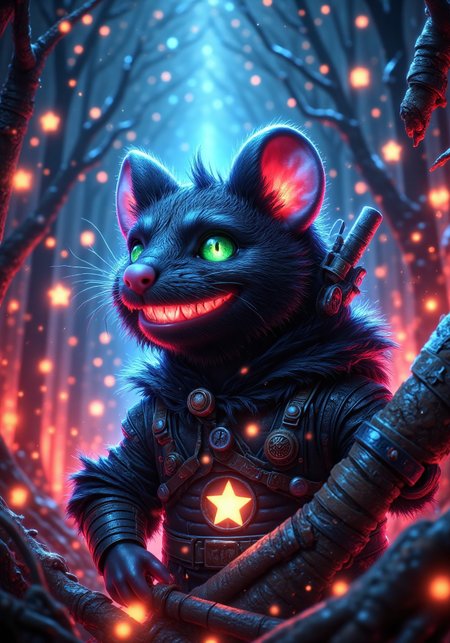 aidmadalle3, aidmaimageupgrader, a high quality digital image of Metagalactic Ninja Rats Battle at the Edge of Time, they glow at night