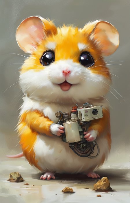 masterpiece,best quality,<lora:tbh253-sdxl:0.9>,illustration,style of Hamtaro portrait of Housework robots