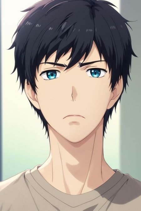 high resolution, solo, best quality, 1Boy, Arata Kaizaki, Portrait, Black Hair, Blue Eyes, portrait, looking at viewer, focused gaze forward, upper body, head upright, neutral expresion, OverallDetail