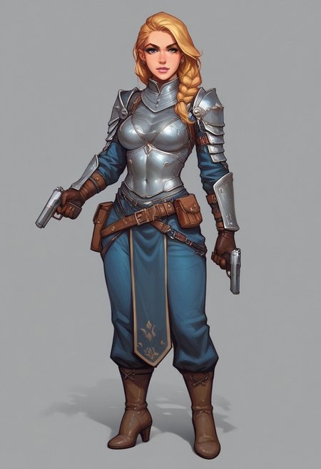 extremely detailed
((full-clothed armor)), ((long big pistol in hands, handgun in hands)), medieval style
BREAK 
strange world background score_9, score_8_up, score_7_up, score_6_up, source_cartoon, rating_explicit, Expressiveh, (((((full body))))), dynamic pose