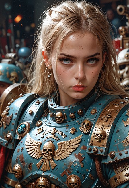 score_9, score_8_up, score_7_up, realistic, 1girl, Warhammer, Warhammer 40k, Warhammer Space-Marine, Space-Marine Armor, MythP0rt  <lora:MythP0rtr4itStyle:1.0>