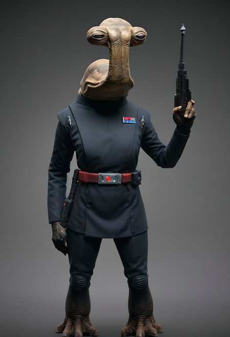 an ithorian hammerhead alien wearing Imperial officer wearing a (color) uniform, dynamic, moody, darkness, shadows, dark, sinister, highly detailed