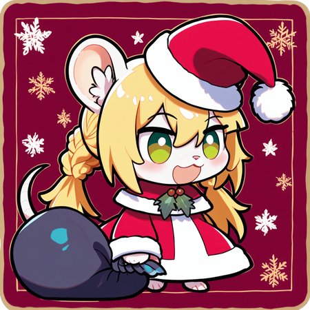 padoru <lora:padoru-IL-1.0:1>, masterpiece, perfect quality, best quality, anime coloring, 1girl, solo, padorumeme, padoru, christmas background, Chloe, 1girl, solo, long hair, blonde hair, animal ears, green eyes, furry female, mouse ears, mouse girl, mouse tail, body fur, white fur, bangs, animal nose,  <lora:Chloe_v02_PDXL:1>, score_9, score_8_up, score_7_up, score_6_up, score_5_up, score_4_up,