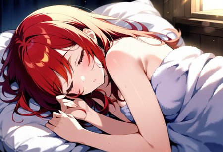 masterpiece, best quality, 32k, high resolution, absurdres, towel slip, sleeping