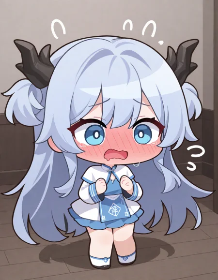 1girl, solo, longwu, longwu\(xinchun\), embarrassed, wavy mouth, full-face blush, 
chibi, very awa, masterpiece, best quality, amazing quality, absurd res, hi res, highres, <lora:ER_SD:1> <lora:longwu:1>