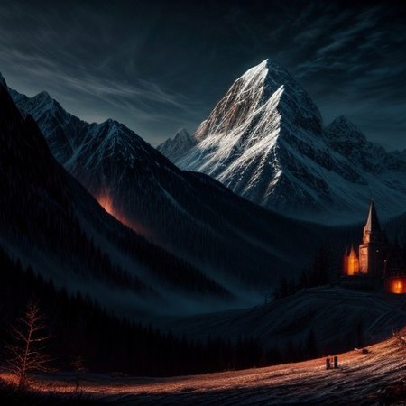 Medieval German castle, surrounded by mountains, high fantasy, epic, digital art.
