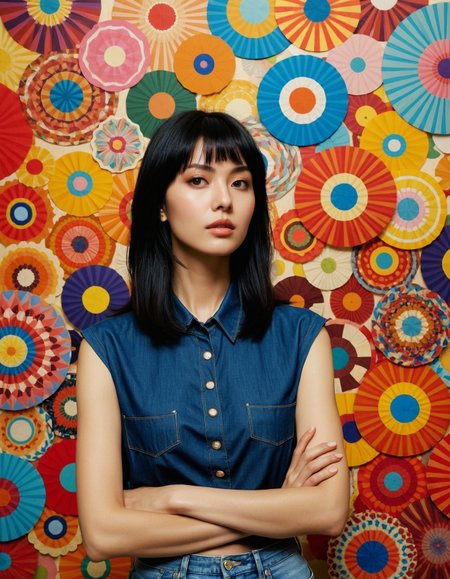RAW full body analogue photo of a beautiful 20 years old woman, clear focus, 8K,__Random_Woman__,Female Computer Scientist, 1980s: 1 woman, (intelligent gaze) with [analytical mind], short styled black hair, wearing a (casual) jeans with [geeky] accessories, and a concentrated expression, inspired by the works of (Takashi Murakami) and Yayoi Kusama, with (bright colors) and (graphic patterns), characterized by (flat composition) and pixelated textures, (playful atmosphere) and sense of discovery. ,photo Fantasy art combining the styles of Boris Vellejo and Luis Royo,Photorealistic, real photo, god rays, 1girl, 21yo,realistic,