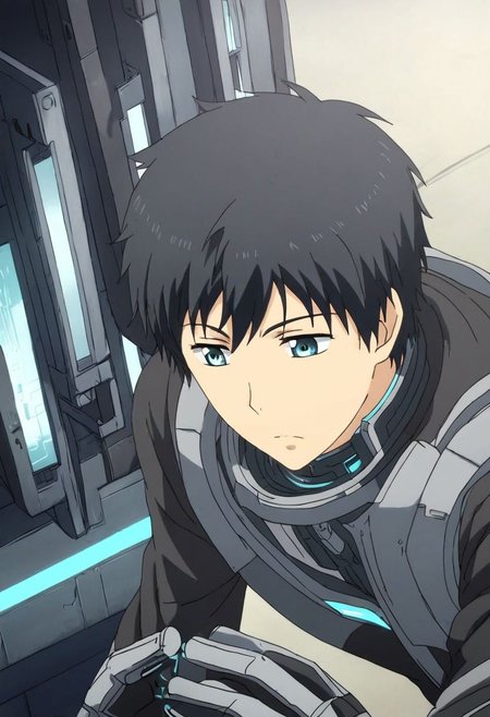 high resolution, solo, best quality, 1Boy, Arata Kaizaki, Black Hair, Blue Eyes, Science Fiction, OverallDetail