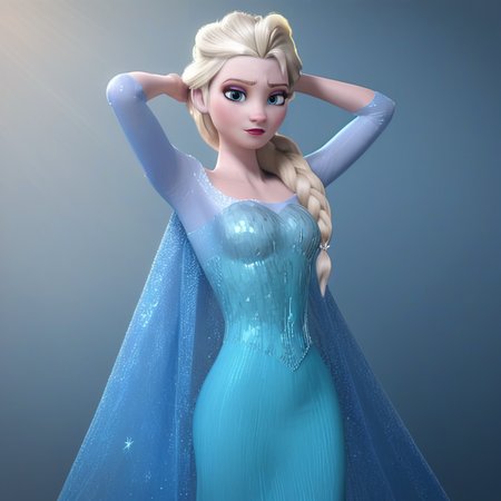 score_9, score_8_up, score_7_up, score_6_up, score_5_up, score_4_up, 3d,  <lora:Elsa_Frozen:0.8>,  elsa33, 1girl, long hair, blue eyes, blonde hair, dress, cape, makeup, single braid, hair over shoulder, eyelashes,  BREAK arms up, armpits