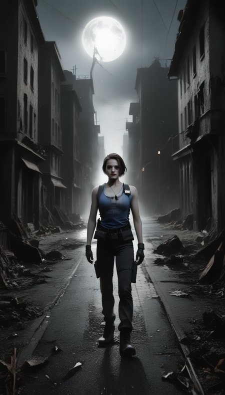 horror \(theme\), threeremake, shooting zombies <lora:Jill_Valentine_Pony-000005:1>