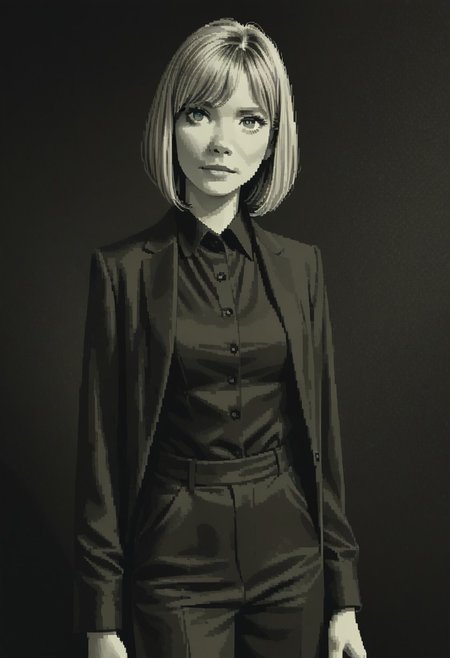 score_9, score_8_up, 
green theme, monochrome, pixel, source_anime, bold lines, flat colors,
very aesthetic, Expressiveh, belatricepamford, medium breasts, formal clothes, (skinny:0.3)