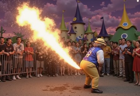 The most popular man in It's a Small World is pooping fire from his rear end.