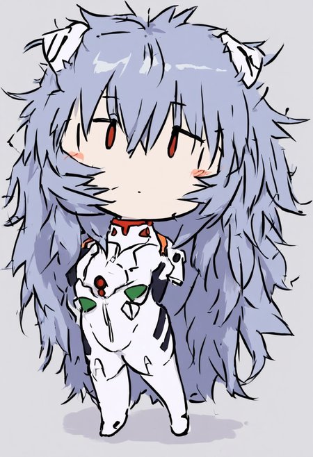 score_4,score_5,score_6,score_7_up,score_8_up,score_9 ((masterpiece,best quality,ultra detailed,highres,HD,4k:1.2)), 
1 girl,solo,face focus,
chibi,full body,deformed,| |,
ayanami_rei,rei ayanami, blue hair, ((long hair, Messy Hair:1.2)),red eyes, head gear, 
bodysuit, headgear, plugsuit, neon_genesis_evangelion, white bodysuit, 
closed mouth,blush,Expressionless,
