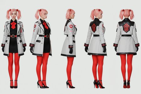 score_9, score_8_up, score_7_up, score_6_up, score_5_up, score_4_up,
(VIEWS:0),  full body character turnaround of 1girl, Multiple views of the same character in the same outfit,  simple background, white background,
(theme:0),  
(rank:0), anime character, female, pink twin-tails, gray jacket, asymmetrical coat, black gloves, high heels, red accents, intricate design, futuristic, cosplay, stylish, detailed, fashion design, sleek, modern, artistic, 
<lora:bg3TurnXL_v1_pony:0.1>
<lora:Witcher3turn_v1_Pony:0.1>
<lora:medieval2turn_v1_Pony:0.1>
<lora:CharTurnXL_v4_Pony:0.6>
<lora:bg3TurnXL_v1:0.1>
<lora:Witcher3TurnXL_v1:0.1>
<lora:Medieval2TurnXL_v1:0.1>
<lora:CharTurnXLRetag_v4:0.1>