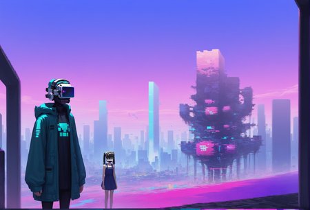 (score_9, score_8_up, score_7_up), minecraft, anime, multiple_girls, postcard, cyborg, twintails, human face, pale skin, porcelain white face, (vr headset covering eyes:1.1), alternate costume, futuristic, pinafore_dress, outdoors, ultra-detailed, smooth_texture, glossy_texture, intricate_details, foreground, background, middle_ground, [layered_composition], closeup, ar-glitch, glitch, tmnh <lora:Glitch:1> <lora:Tsutomu_Nihei_Blame_Style:1>