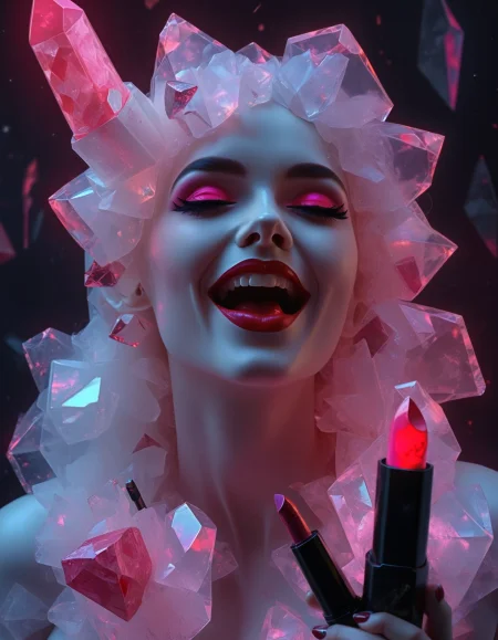 rp_slgd, makeup tutorial, portrait photo of 1girl applying newest cash-grab lipstick from atom-glow, with real uranium shards for that radiant smile, rocket-shaped lipstick, nuked look, commercial of the year  <lora:zzz_trained\xl_rpr_soulgemmed_v1>