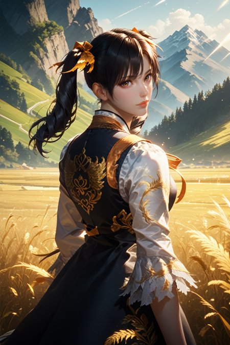 score_9, score_8_up, score_7_up, 
<lora:TKXiaoyu:1.0>
TKXiaoyu, 1girl, twin tails, black hair, brown eyes, looking at viewer, standing in a field during the golden hour, hand gently brushing through tall grass, mountains in the distance, warm sunlight casting a glow, serene and connected to nature