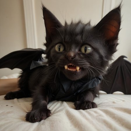 score_9, score_8_up, score_7_up, score_6_up, score_5_up, 
best quality, masterpiece,
catbat, no humans, animal focus, black cat, bat wings, cute, fangs, angry, 
full_of_soup, kitten, closed mouth, animal focus, lying, dutch angle,