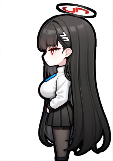 rio_\(blue_archive\), rimworld, (chibi:1.2),  from side, facing away, 1girl, breasts, solo, full body, transparent background, white background, simple background  <lora:rimworld2-000070:1>