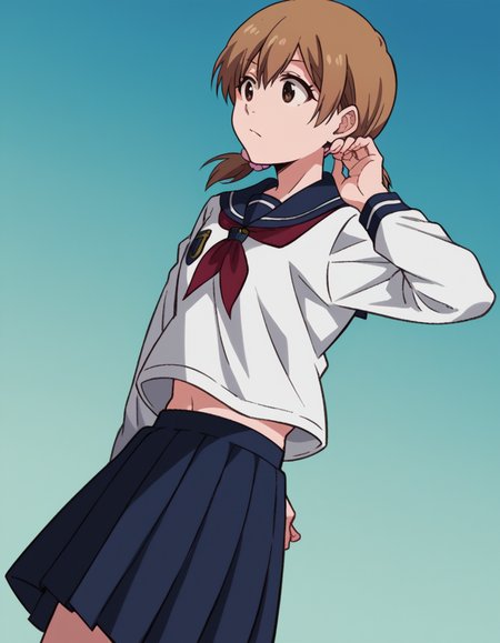 score_9, score_8_up, score_7_up, source_anime, <lora:yuzu-kurosaki-anime-ponyxl-lora-nochekaiser:1>, yuzu, short hair, brown hair, brown eyes,, twintails, short twintails, school uniform, serafuku, neckerchief, red neckerchief, skirt, blue skirt, pleated skirt, long sleeves, white shirt, shirt, sailor collar, blue sailor collar,, laundry day, clothesline, drying clothes, domestic life, fresh air, blue sky, , , foot on tiptoe, hand behind back, elbow bent, solo,, cowboy shot, dutch angle