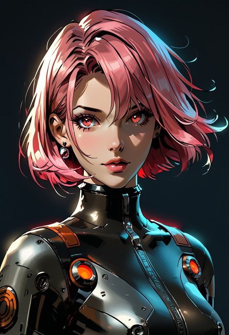 score_9, score_8_up, score_7_up, score_6_up, score_5_up, score_4_up, masterpiece, best quality, raytracing, absurdres, high definition, perfect details, depth of field, good composition, spectacular, volumetric dark lighting, dramatic lighting, absurd, raytracing, 3>lora in weight of: 1.5 + detailed eyes, ((detailed face)), (linear hatching, cel shading, hds style), extremely bright rays of light, dark lighting,  
BREAK 
perfect face, mature, female, space helmet, round helmet, space suit, red eyes, 1girl, solo, sexy, smooth body, cyber Dystopian, pink hair, shadowrun, Enigmatic cyber pilot draped in shadows, beautiful, wearing detailed, black uniform, full body, full body in view, (Partially obscured face, revealing only piercing eyes adorned with kohl.arcane energy aura), sexy body, cowboy shot, masterpiece, ultra-detailed, semi-realistic, kohl.arcane imbued eyes, black bakground, simple background, glowing eyes, (closeup, portrait), full lips,