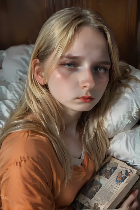 score_9, score_8_up, score_7_up, score_6_up,source_anime, masterpiece, BREAK, 
1girl, solo, pito, 20 years old, orange tube dress,
long blonde hair, grey eyes,shy, introverted, student, (laying on her side on the bed), reading a book, dynamic angle, sexy pose,


ambient light filling the scene,