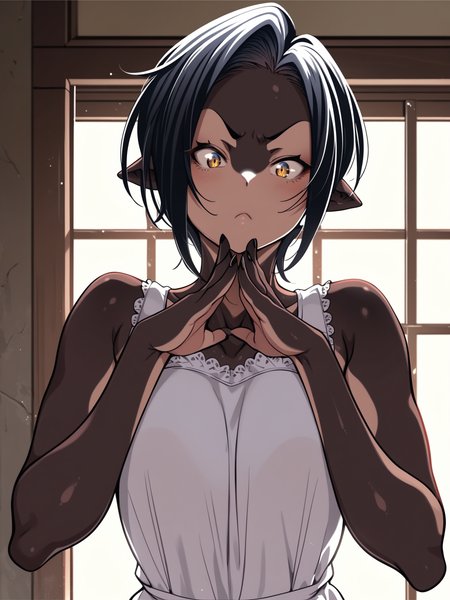<lora:happy_tentacle-rukka-v0.4-000020:1>, ht_rukka, orca girl, dorsal fin, webbed hands, two-tone skin, sundress, indoors , 1girl, solo, upper body , , (angry :1.1), , looking at viewer , , facing viewer , score_9, score_8_up, score_7_up, score_6_up, score_5_up, score_4_up