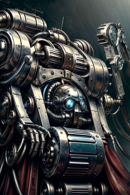 ((masterpiece,best quality)), absurdres, BREAK
mechanical arms, robes, hood, BREAK
((techpriest)), cyborg, mechanical face, mechanical limbs, gas mask, mechanical tentacles, (mechanical backpack), blue cloak, BREAK
1other, solo, holding gun, weapon, gun, firearm, BREAK
(chrometech ),