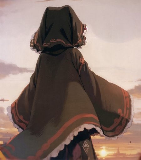 <lora:haniyasushin_keiki-10:0.8>, from behind, <lora:ke-ta:0.9>, head scarf, standing