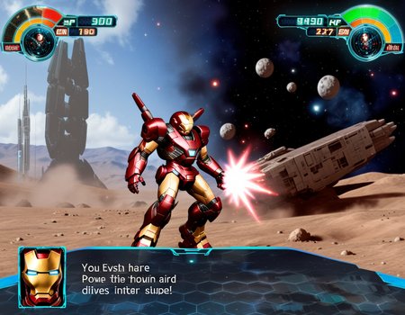 "0599",high quality,A strategic space combat scene in a mecha game interface, showcasing the iconic Iron Man in place of the traditional mecha. Tony Stark's confident and intelligent visage replaces the pilot's portrait, The Iron Man suit, detailed and glowing in the game's HUD, is poised for action, with high HP and energy levels emphasizing its power the tranquil expansion of space contrasts with the imminent high-tech warfare, <lora:rw4:0.67>