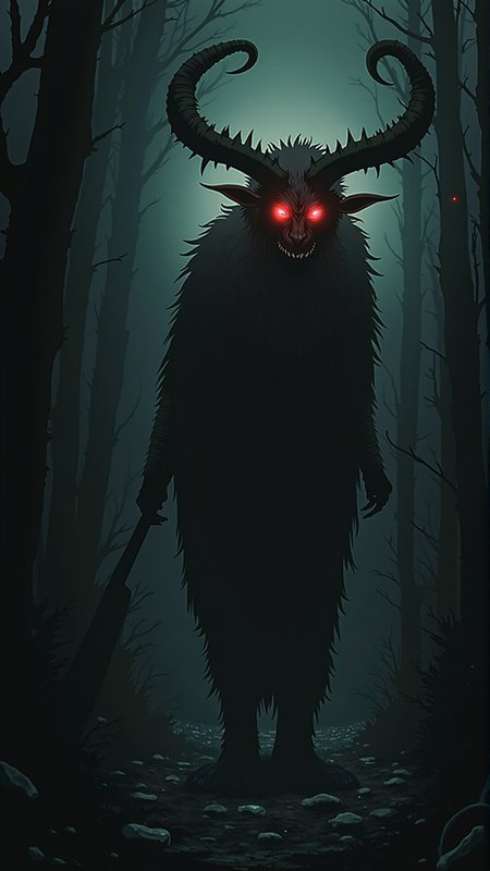 An anime depiction of a KrampusStyle Scanner. Dark, atmospheric and moody atmosphere. dark, frightening, macabre
<lora:KrampusStyleFlux:__wildcards/numbers/07-09__>