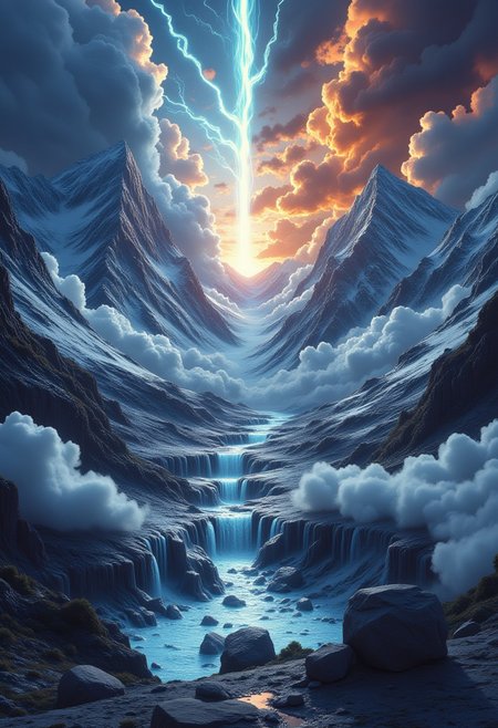 Masterpiece,best quality,highresolution,very aesthetic,colored ink,(((scenery))),alienworld,vibrant colors,bright colors,studio light,
isometric view,vieew from mountain top,cloud coverage, Light pillars,ice pillars,