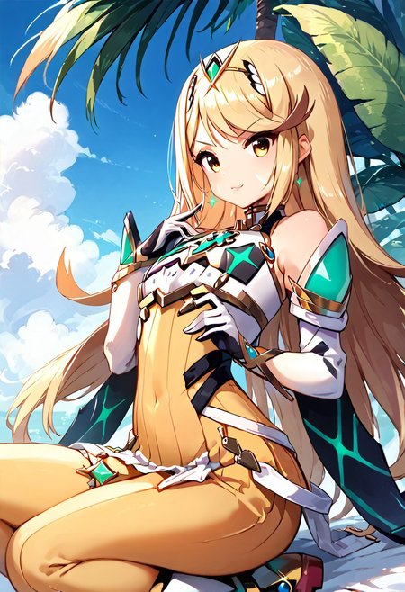 score_9, score_8_up, score_8, provocative clothes (score_9, score_8_up, score_7_up, rating_lewd, (cute face), very detailed facial features, full lips, petite, hourglass, score_9, score_8_up, score_8, source_anime, 1girl, verybadimagenegative_v1.3, solo, mythra \(xenoblade\), 1girl, yellow eyes, swept bangs, long hair, very long hair, blonde hair,  facial mark, hair ribbon, yellow bodysuit, long sleeves, belt, white gloves, boots, flat chest,