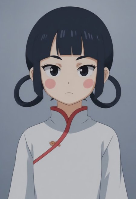 source_anime, anime screencap, source_anime, auratheguillotine, anime screencap, masterpiece, source_anime, shiny skin,,,,,,,,,<lora:jasmineMedi_illustriousXL_v01:1> jasmindef, black hair, blunt bangs, short hair, black eyes, blush stickers, hair rings, sidelocks, small brows, chinese clothes, white dress,