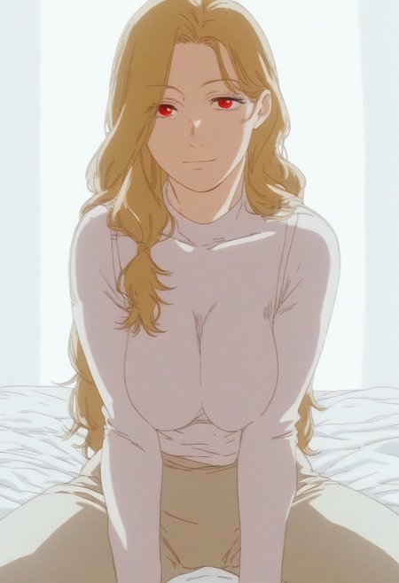 flatshinyskin, score_9, score_8_up, score_7_up , trisha elric, MILF, Plumb, Middle aged women, wrinkle line under eye
(prBl, 1girl, solo, long hair, blonde whitish  hair, red eyes)) , MANGASTYLE,Sitting, on knees, seductive pose, breasts, solo, 1girl, looking at viewer, front focus, , front view, kneeling, spread legs, saggy off centered teardrop breasts, body suit, yellow body suit, skin tight body suit, facing viewer, kneeling down, black bra, bra straps