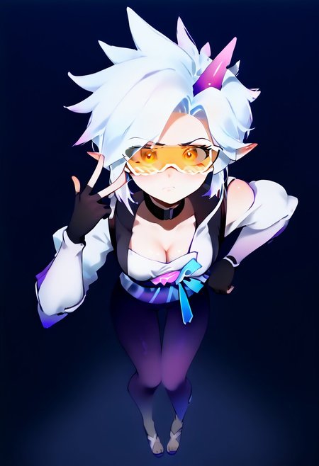 score_9, score_8, score_7_up solo BREAK 
1girl, BREAK medium breasts, seductive look,by yuio, <lora:yuio_style_PONYXL:1>,<lora:Mizah_style:1>,<lora:J.K_Pony_test_v1:1>,
BREAK Tracerkpop  , Tracer (overwatch),looking at viewer,blush,<lora:Lord_Moku:1> BREAK RivenSBXL, sidelocks, single horn, pointy ears, medium breasts, black choker, collar bone, single bare shoulder, cleavage, white kimono, purple sash, multicolored sash, purple elbow gloves, fingerless gloves, purple pants, asymmetrical clothes, greaves, purple sandals BREAK v over eye,backhand BREAK white hair,slime girl,wet skin,dry outfit