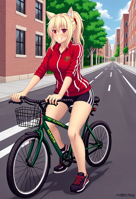 b1k3g1rl, bicycle, riding bicycle, tiffy, neko, cat girl, city park midday