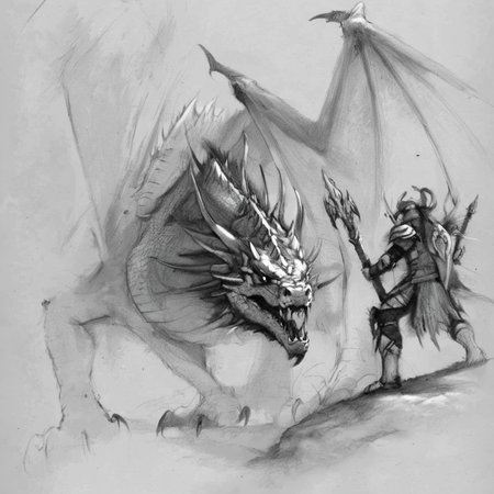 drawix8 unfinished sketch of a dragon and a warrior <lora:drawix8:1>