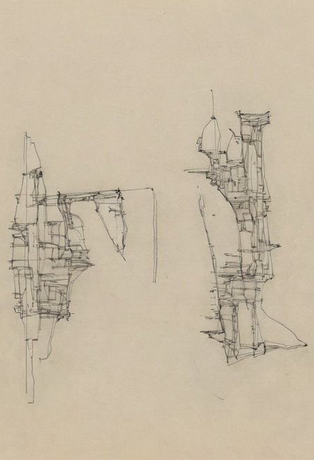 a professional hand sketch of architecture,
(POV view , DOF, first people view from the entrance, low angle shot:1.4),
(Ancient civilization, Alien Prometheus movie scene, dune movie scene:1.5), (The colonial city of the future, in the mist-filled Grand Canyon, on an unknown Earth-like planet, 2 moon on sky, Spaceship flight connects colonies, waterfulls:1.3), (Machu Picchu, a mountain settlement, incredibly spectacular:1.2), (Mario Botta:1.3), (avant-garde, future, reality, science fiction, photorealistic), (modern architecture:1.2), White limestone with black granite, fountain, waterfall, landmark, square, path, narrow street,
(Large Files, Ultra Realistic, 8K, 16k, FHD, HD, VFX, Perfect, Photography, composition, Architecture Sales Photography, Architecture Competition, Ultra High Resolution, Cinematography, High Resolution Image:1.1), (dramatic lighting, direct sunlight, ray tracing, clear shadow:1.2),  (real landscape:1.1), (blurred background:1.0), (urban background, more_details) ,
great lighting, extremely detailed, hillscastel, Neo Classic, Architecture sketch