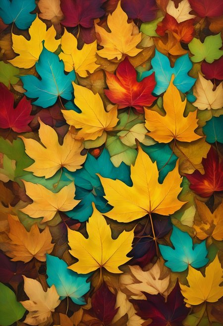 masterpiece, ultra HD, ultra detailed, ultra realist, hyperkraximalism, midjourneyv6.1, a pile of autumns color leaf